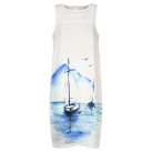 Malované lněné šaty Lodě v přístavu