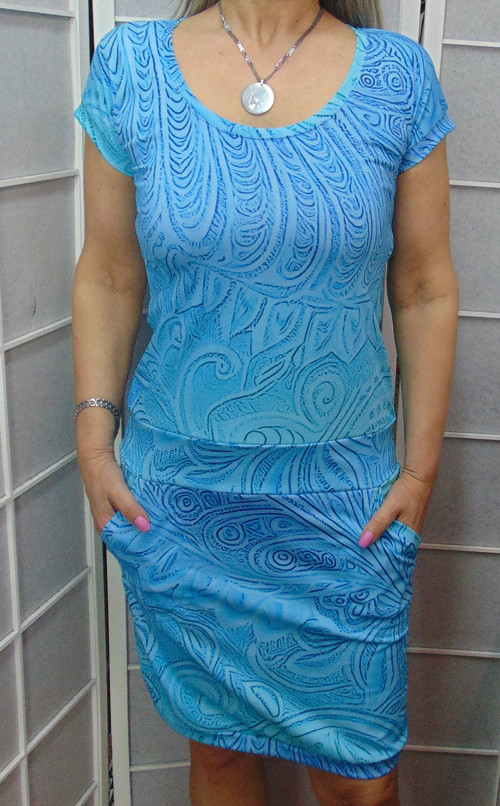 Šaty - modré paisley, verlikost S - VELKÝ VÝPRODEJ