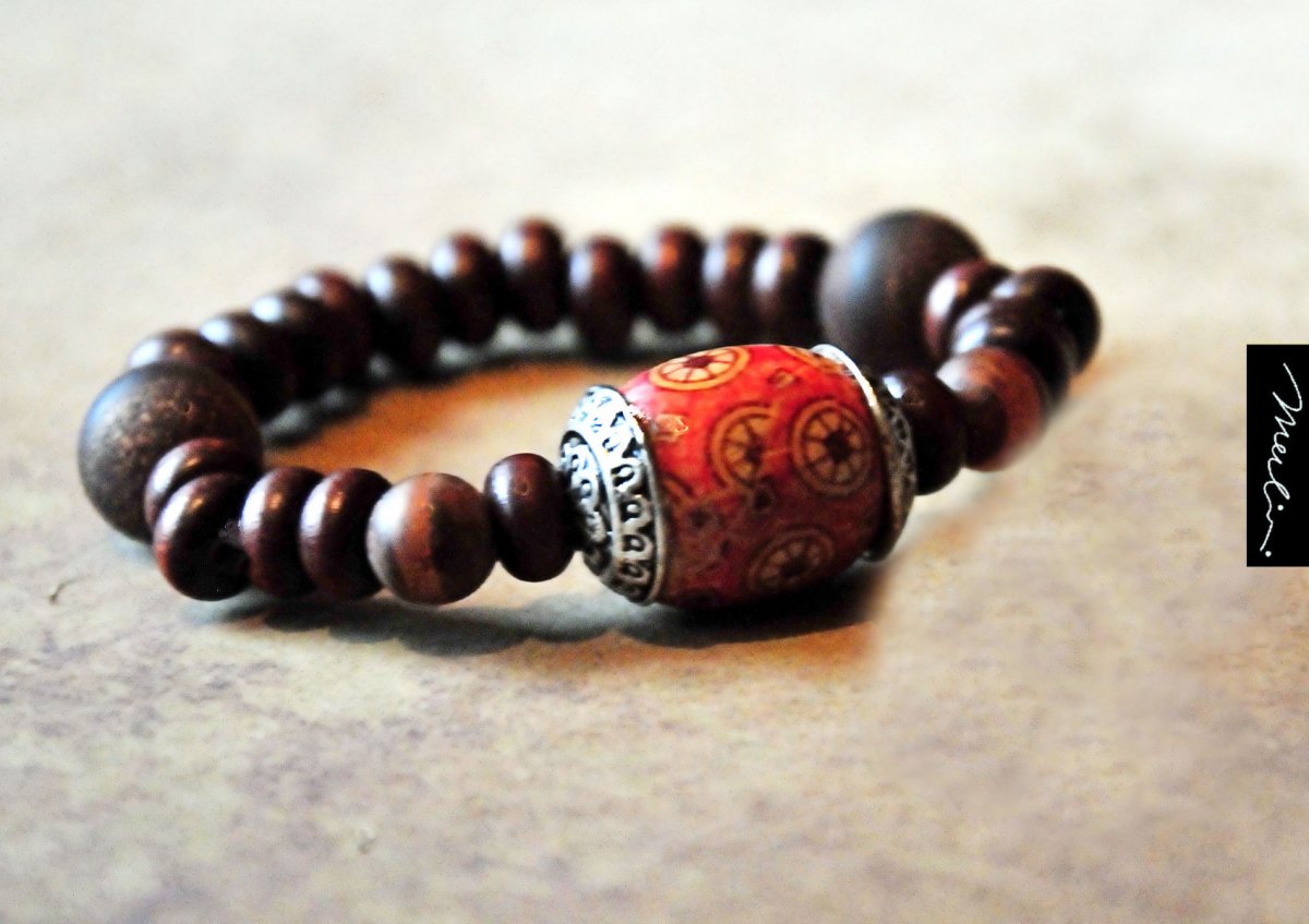 Náramek - dzi - achát - dřevo II.