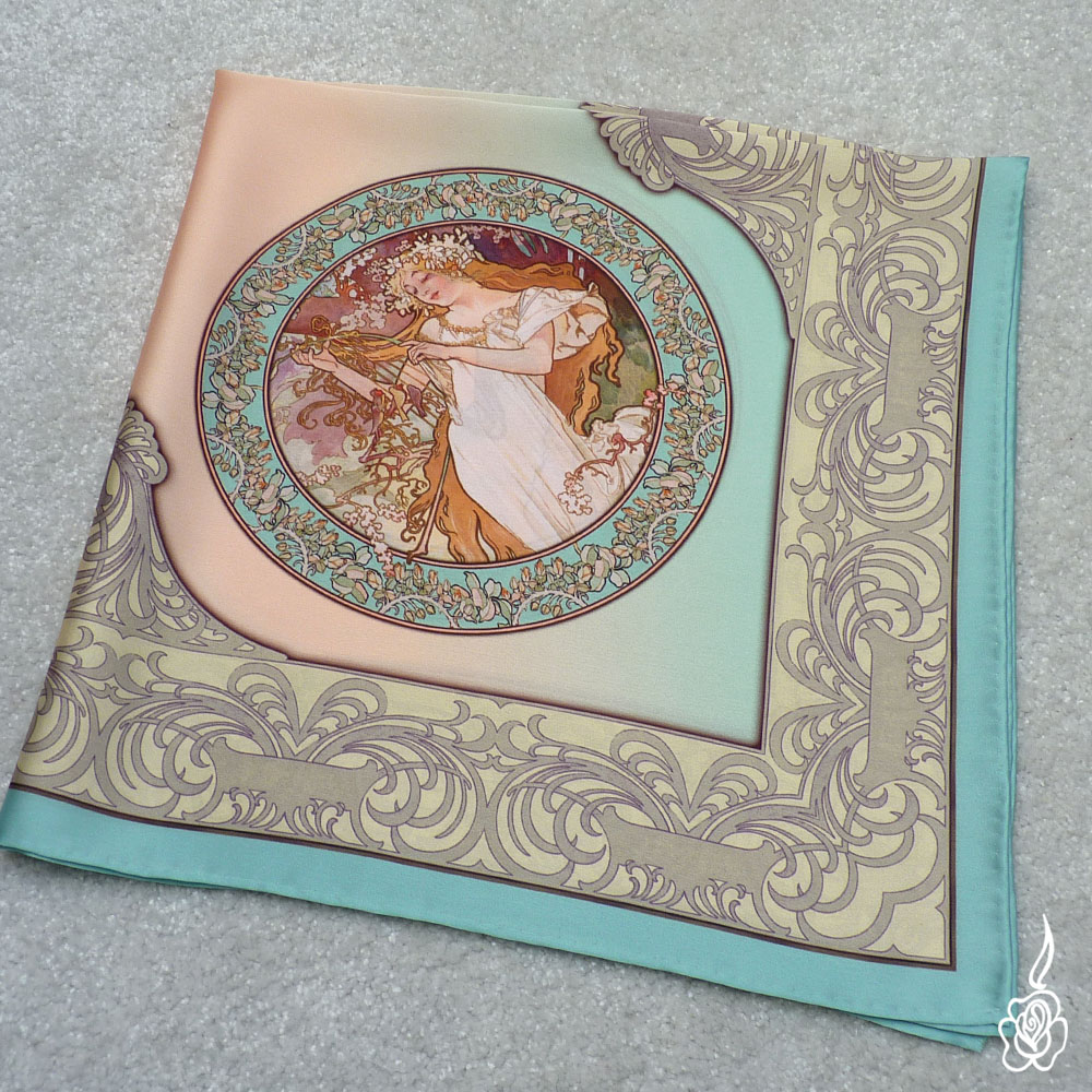 Saténový šátek Alfons Mucha - Roční období 2