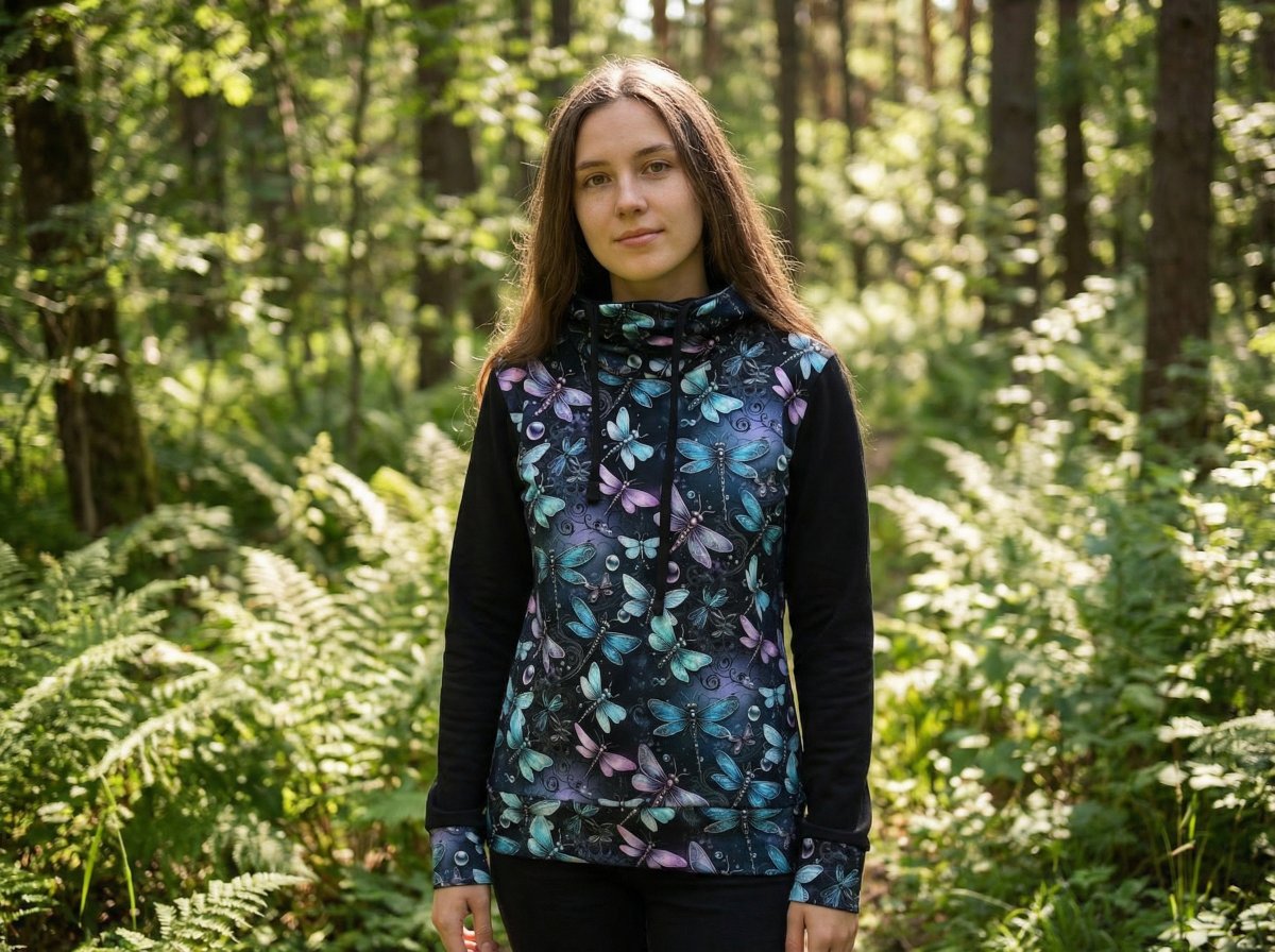 Mikina s rolákem - vážky (teplákovina)