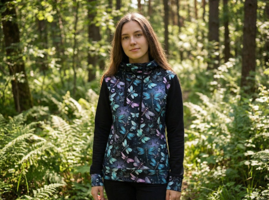 Mikina s rolákem - vážky (teplákovina)