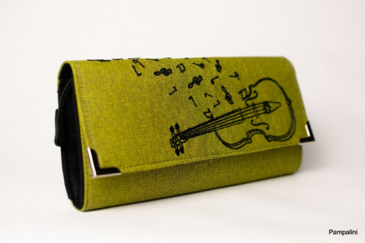 Vyšívaná peněženka - Housle na zelené