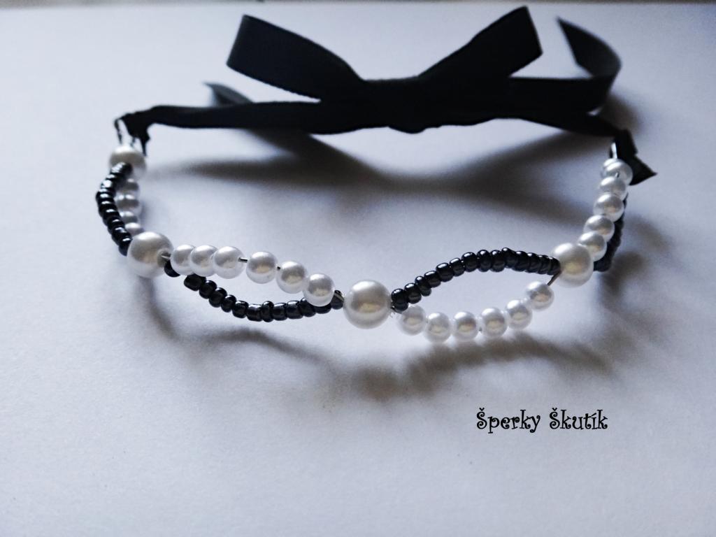 NR0006 - Jemný černobílý náramek se stužkou
