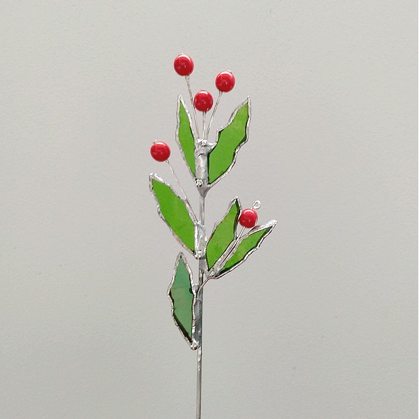 Vánoční Cesmína - skleněný zápich - Tiffany