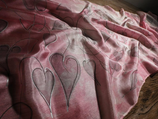 Listy - šedorůžová hedvábná šála