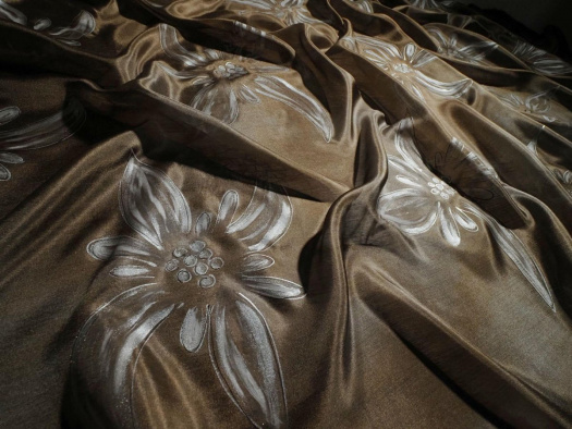 Květiny- stříbrnonědá hedvábná šála - pléd