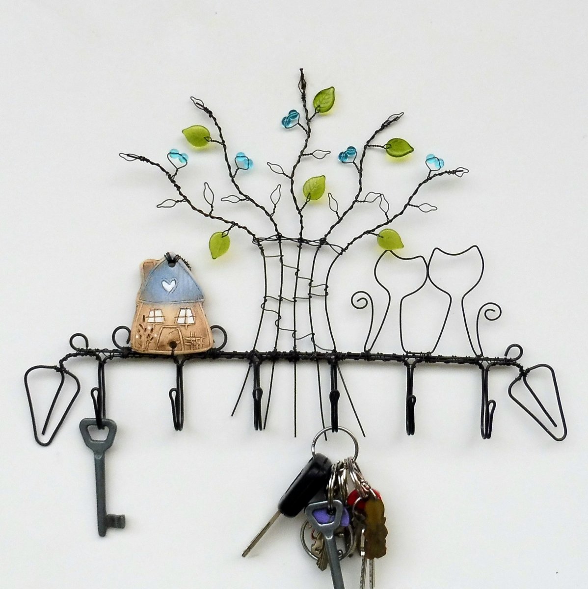 Máme rádi kočky II. - věšák 6háčků modrozelený