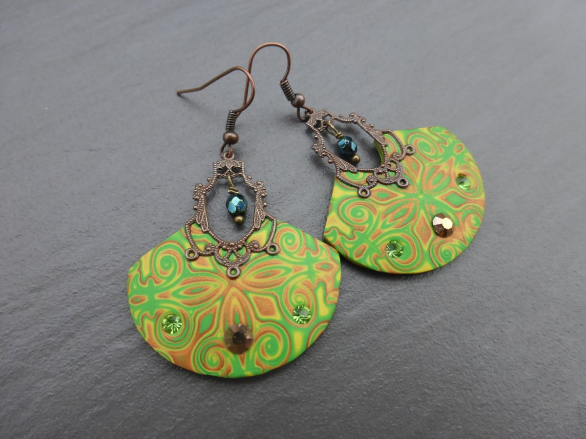 Náušnice zelenozlatožluté