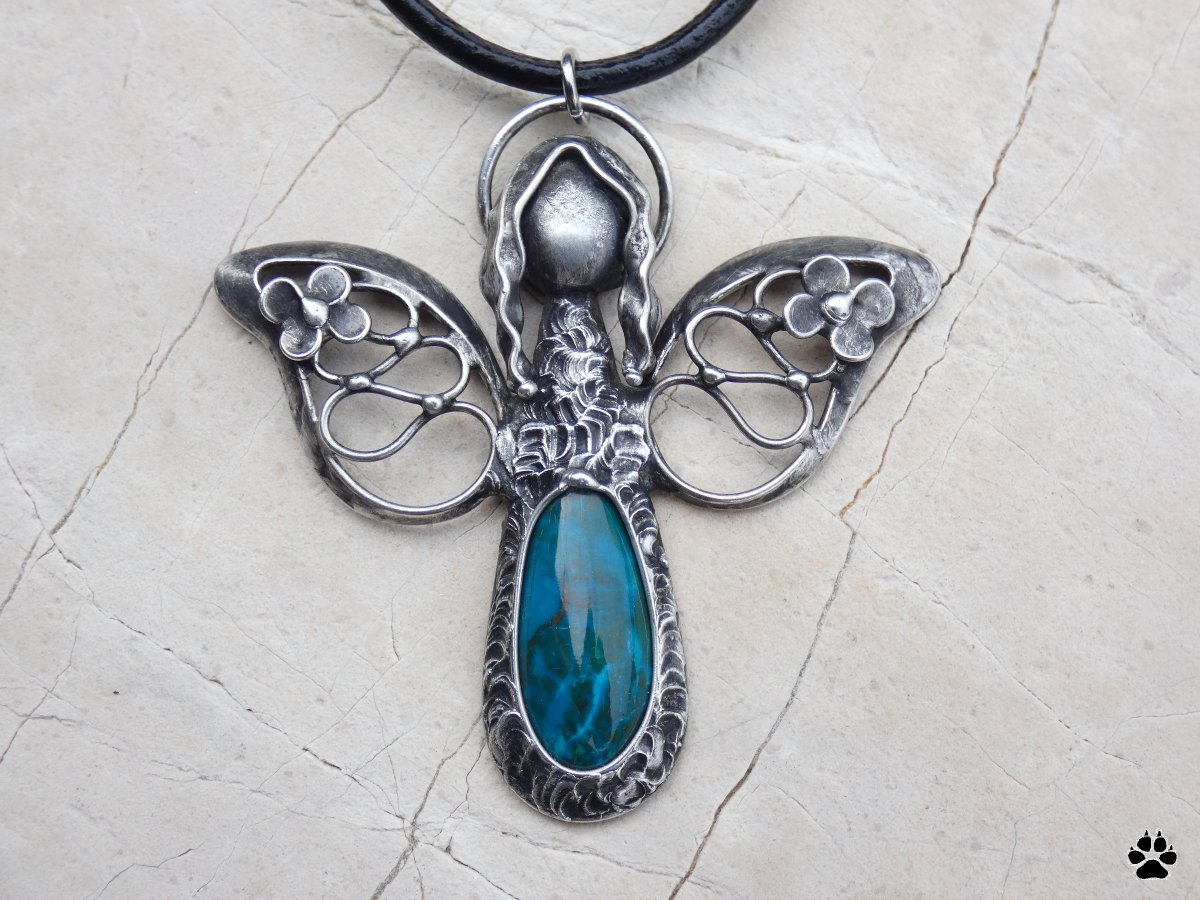 Andělka s chryzokolem - cínovaný náhrdelník