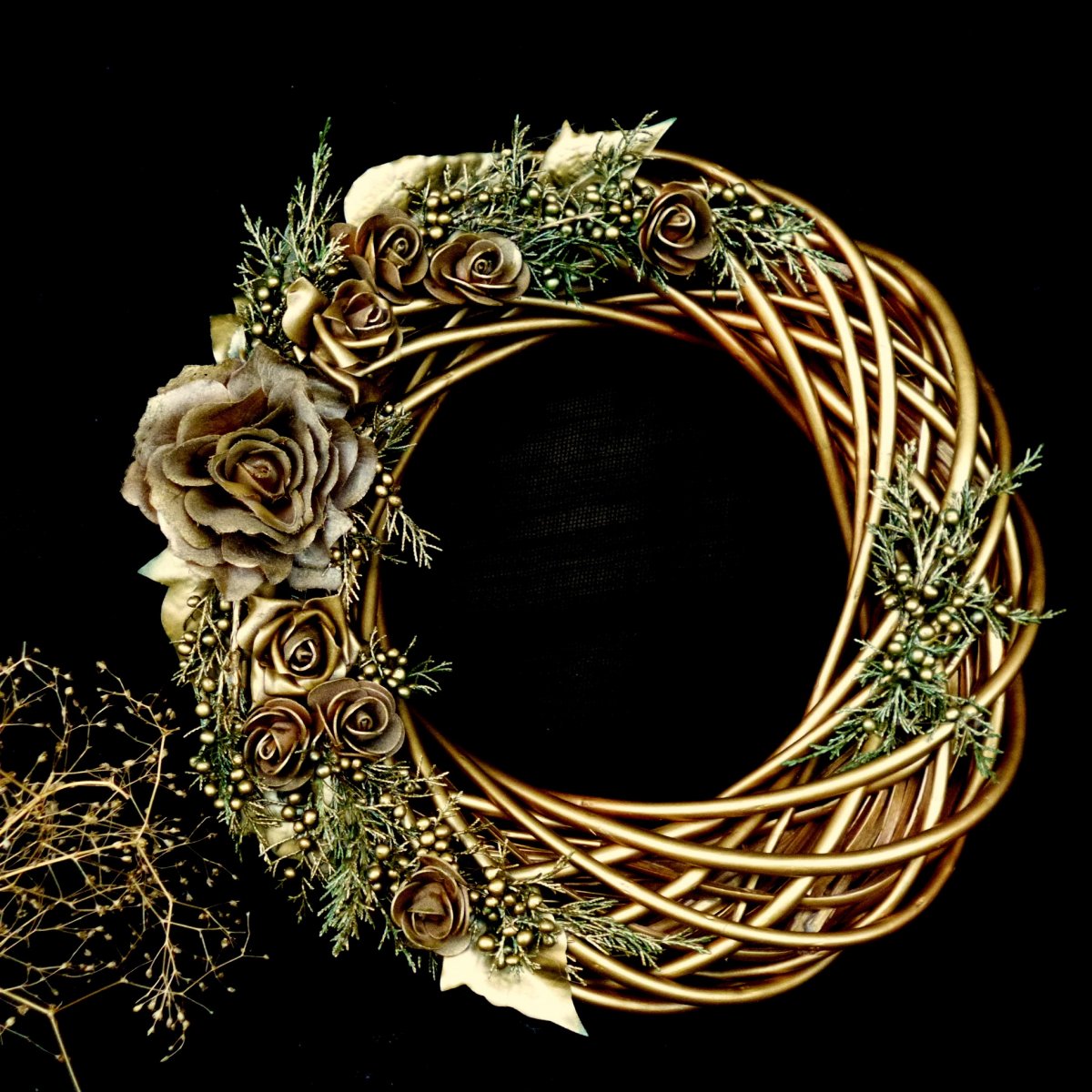 Velký vánoční rustikální starozlatý věnec