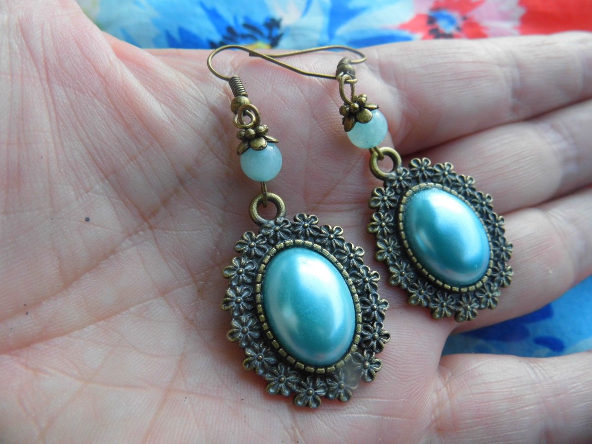 Náušnice s modro-tyrkysovým  kabošonem