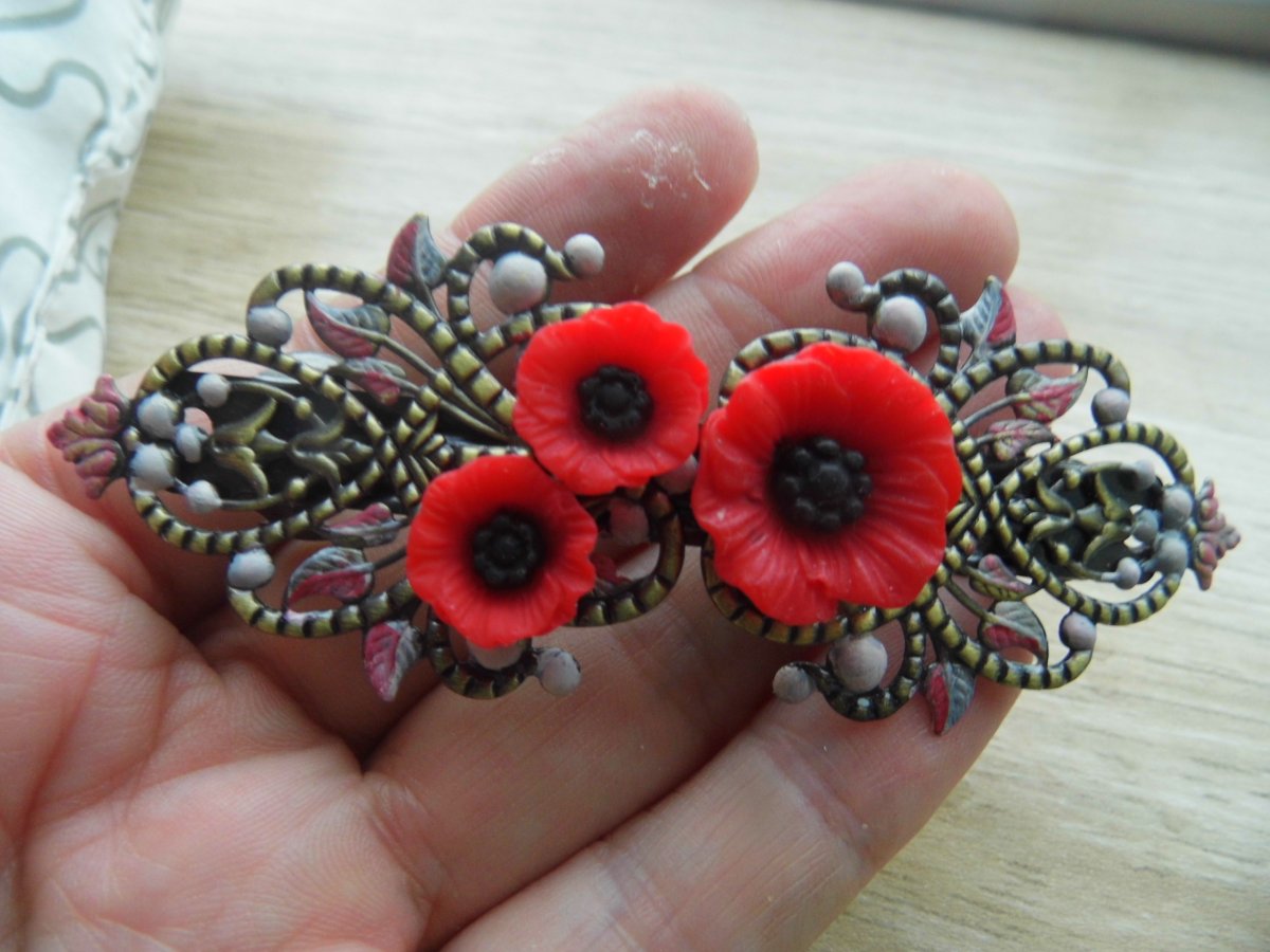 Spona do vlasů s akryl.vlčímí máky