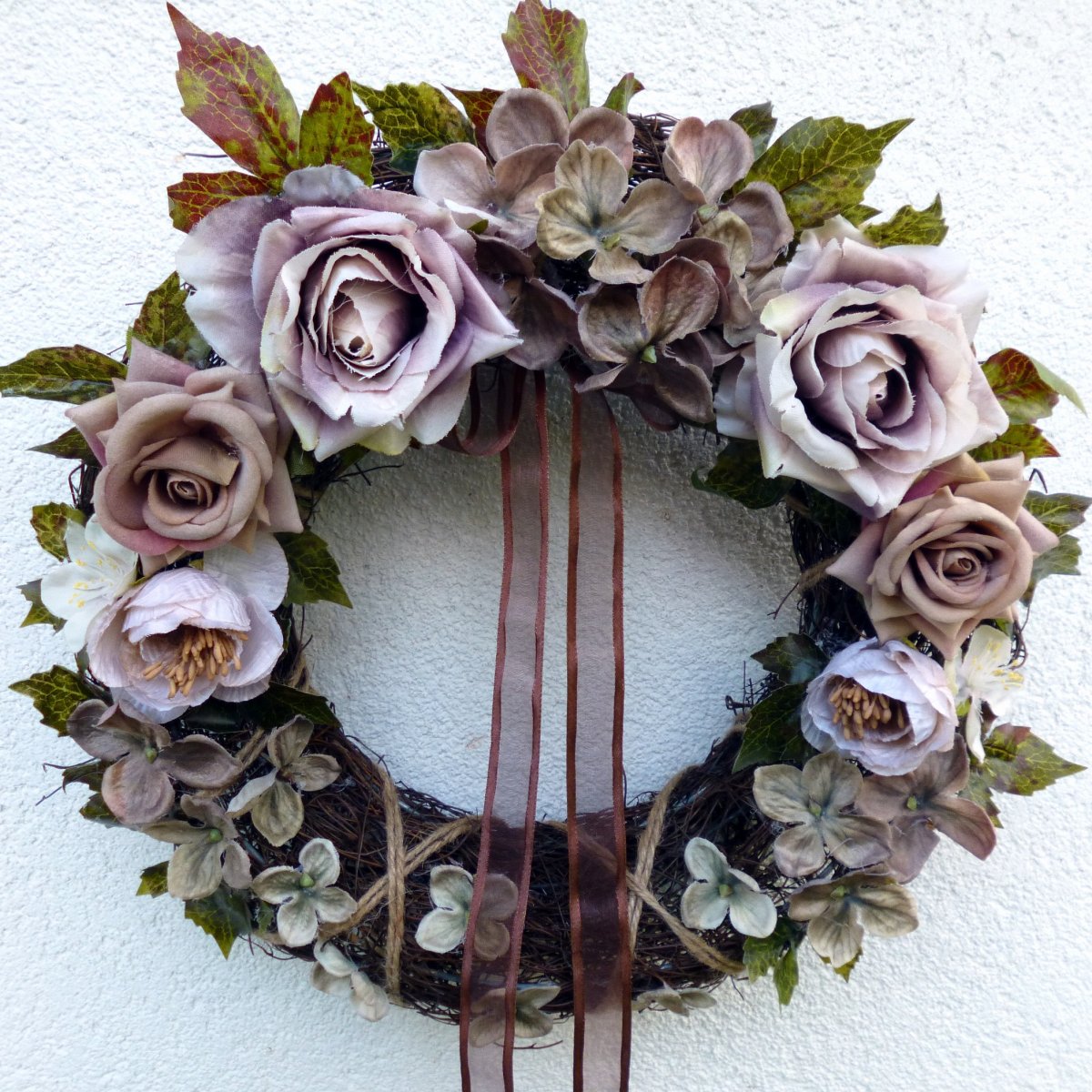 Kouzlo starých časů II_ věnec v kávových odstínech