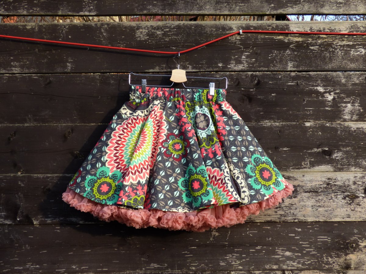 FuFu sukně mandala šedá s lososovou spodničkou