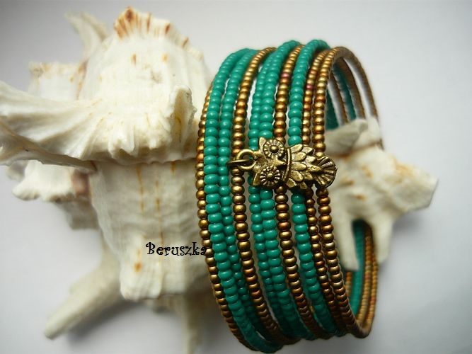 Paměťový náramek - zelená s bronzovou 