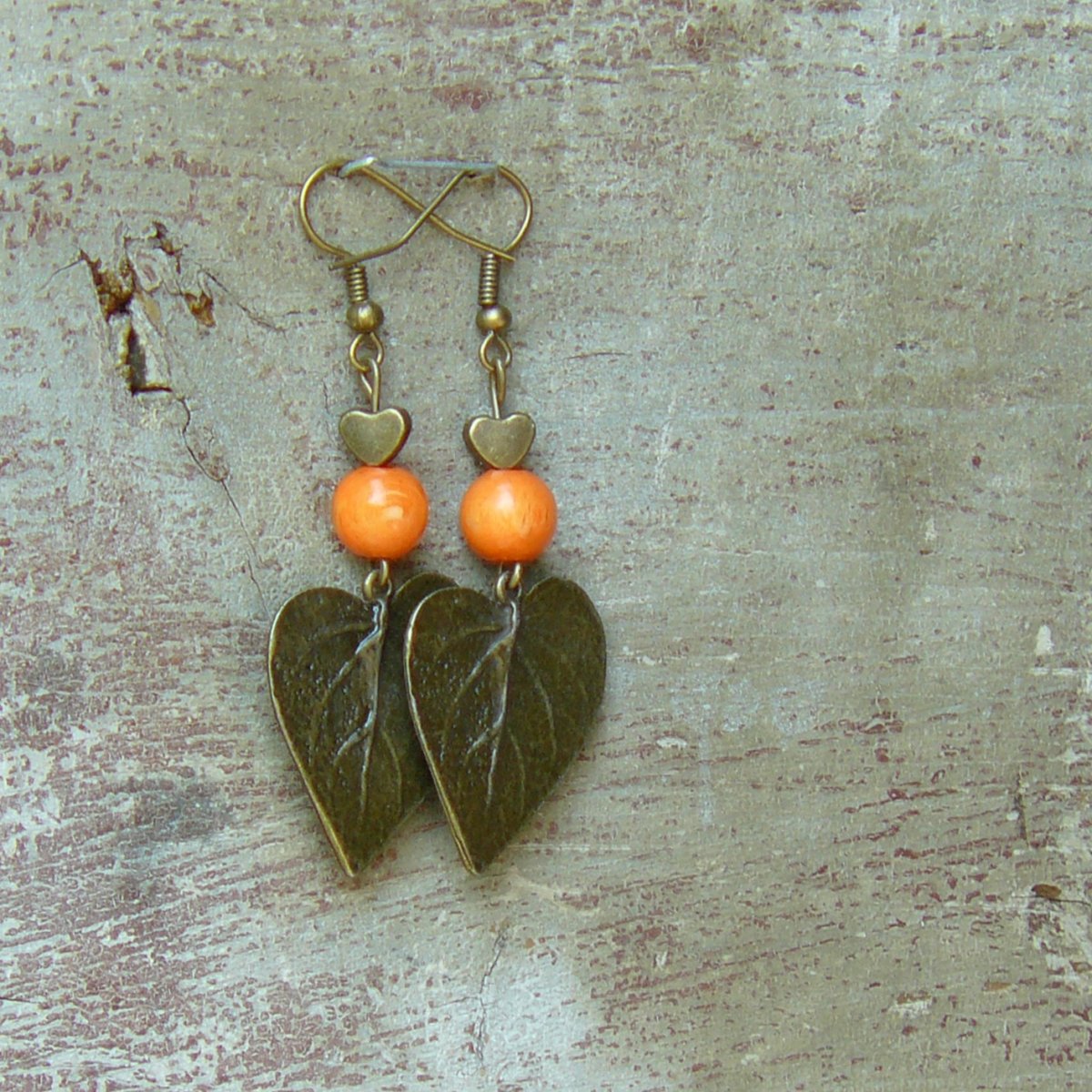 Náušnice - podzimní lístky, starobronz