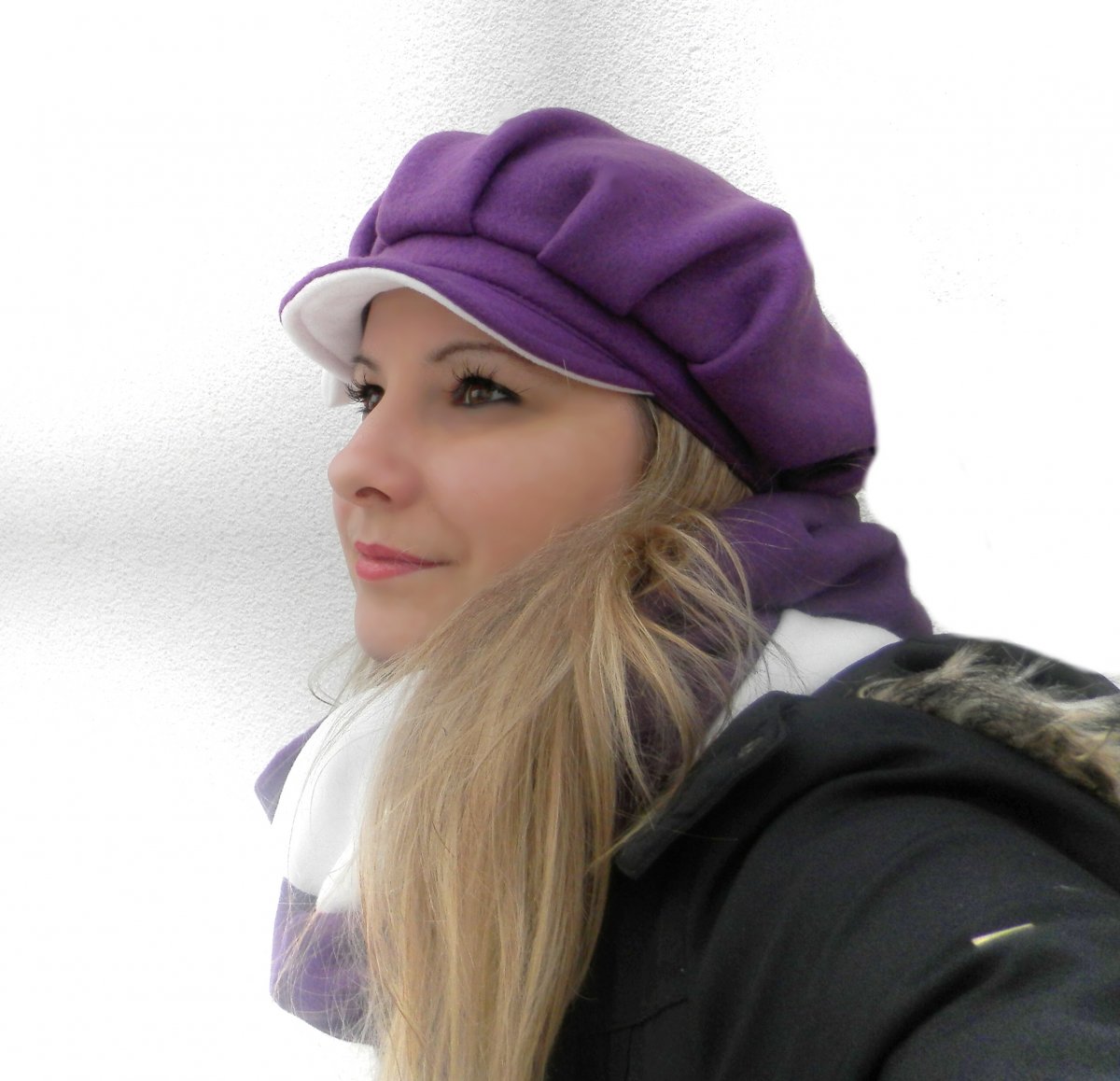 bekovka ,kšiltovka,podzim,zima,jaro-fialovo bílá