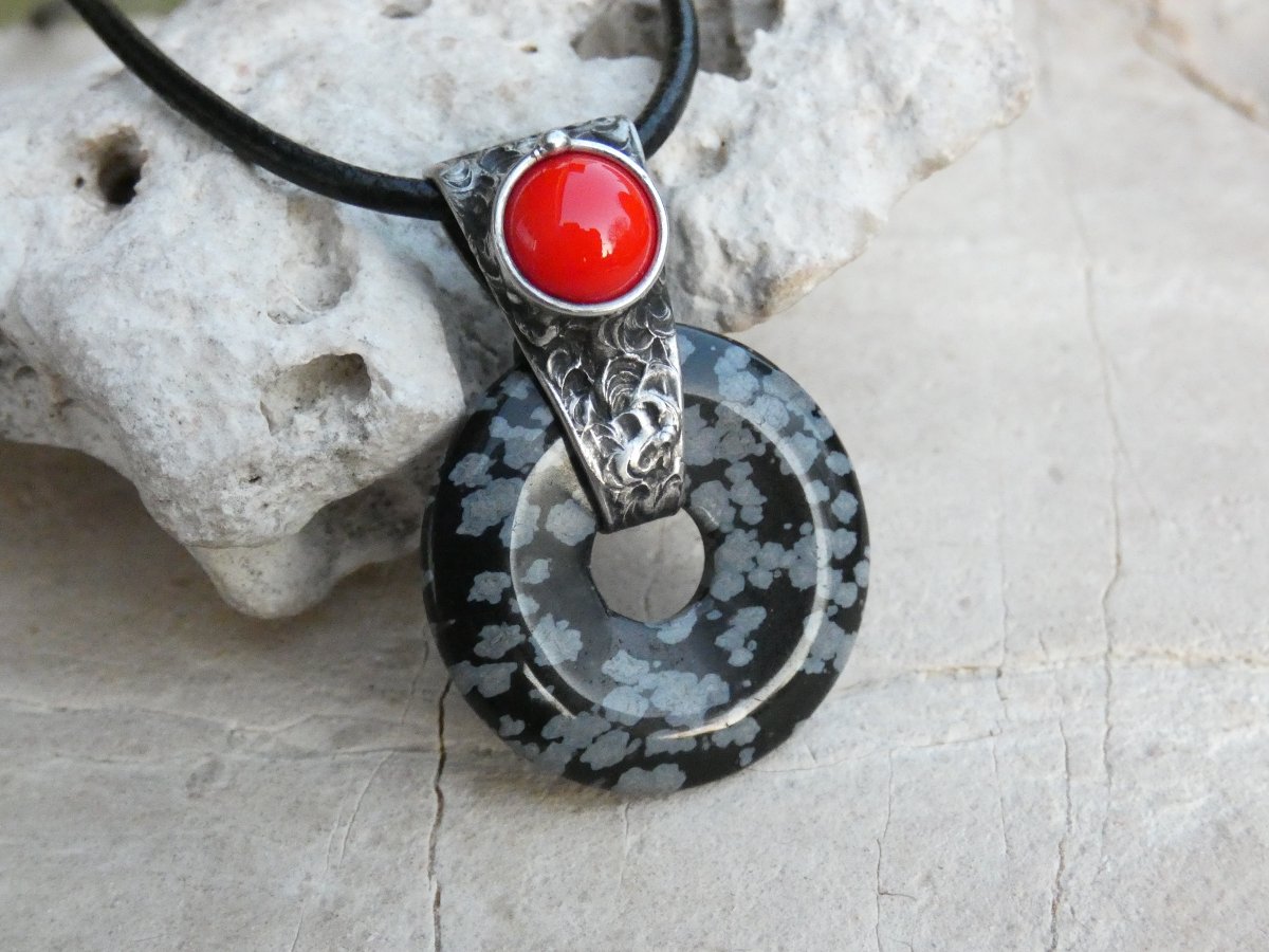 Donut obsidián vločkový - náhrdelník