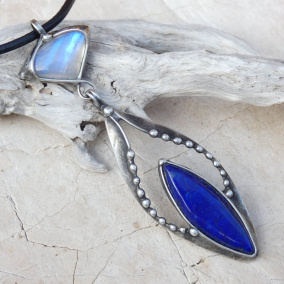Lapis lazuli s měsíčním kamenem - cín,náhrdelník