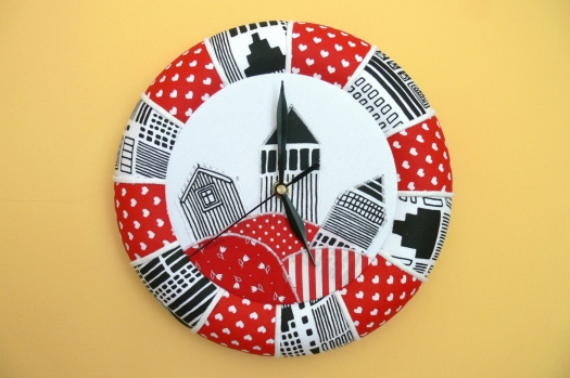 Hodiny patchwork domečky
