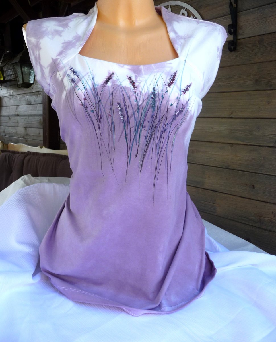 Ručně malovaný a batikovaný top( levandulový),XXL