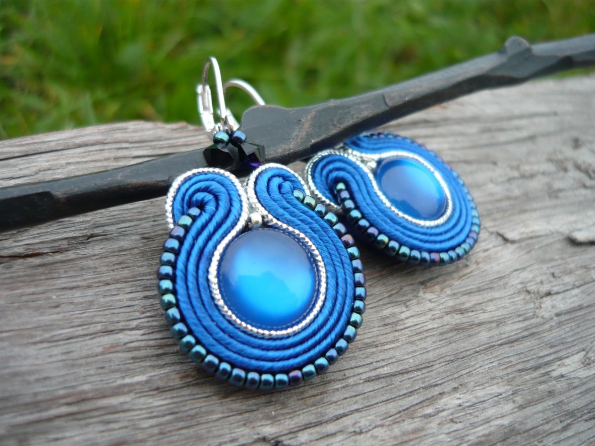 Soutache náušnice Blue Waterfall