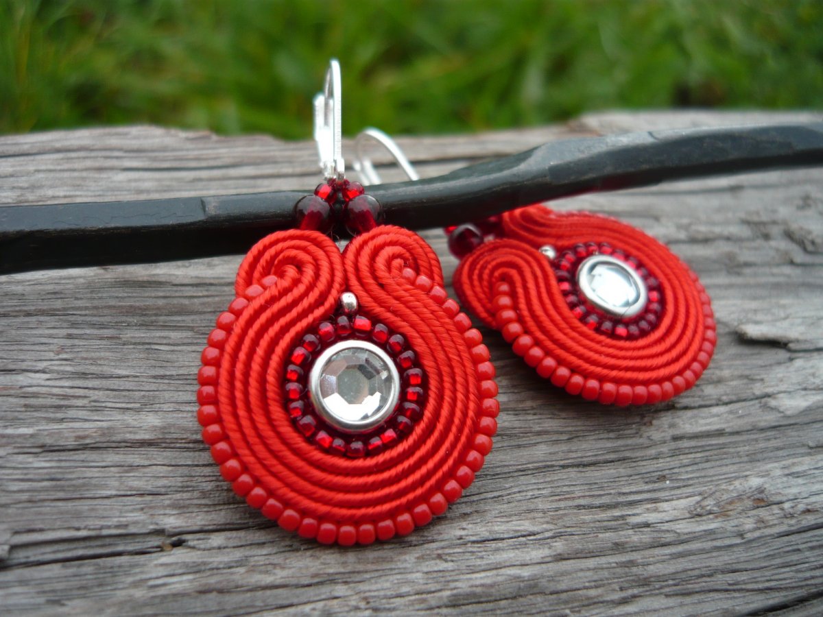 Soutache Náušnice Červené