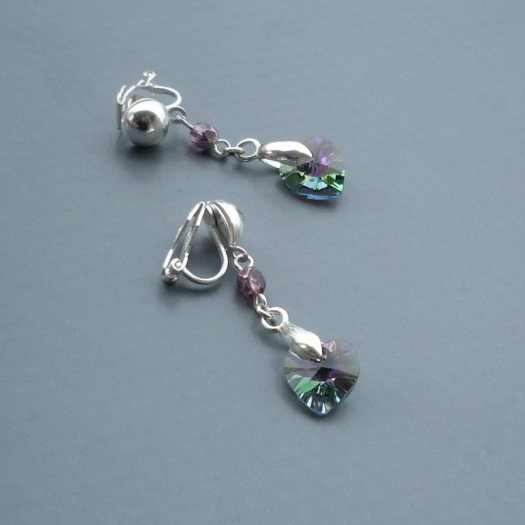 Crystal VL Swarovski srdce - klipsové náušnice