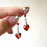 Crystal red magma Swarovski srdce - klipsy