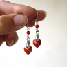 Crystal red magma Swarovski srdce - náušnice
