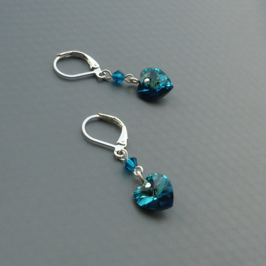 Crystal bermuda blue Swarovski srdce - náušnice