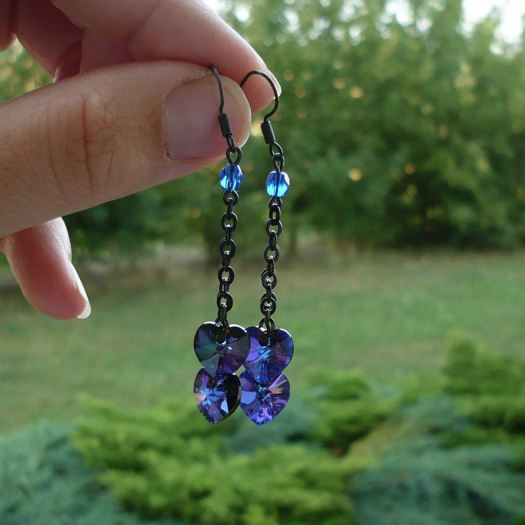 Crystal Helio Swarovski srdce - řetízkové na černé