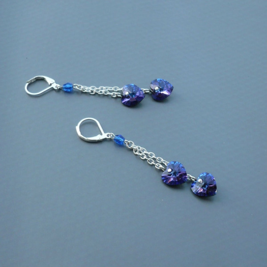 Crystal Helio Swarovski srdce - řetízkové náušnice