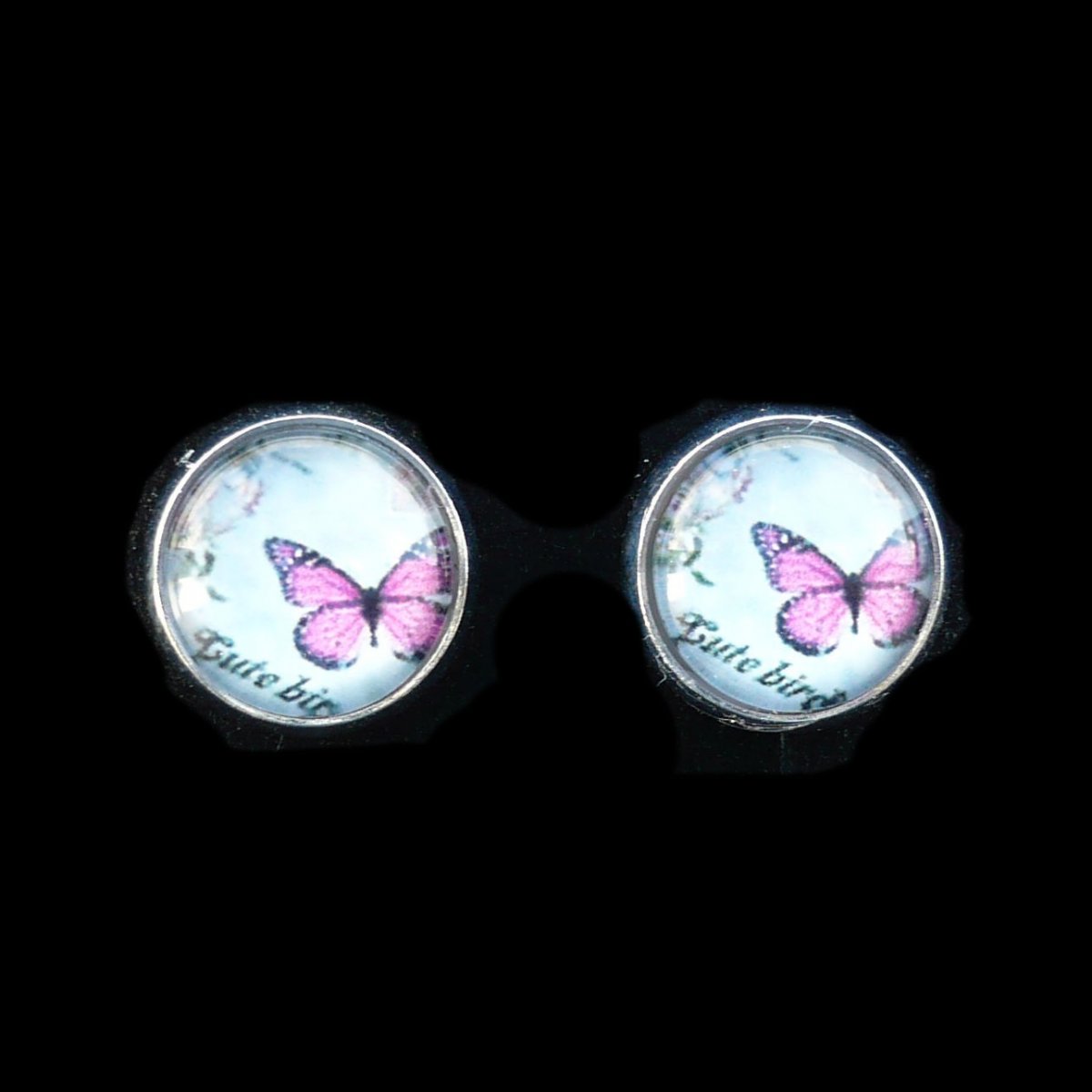 Růžový motýlek - náušnice pecky