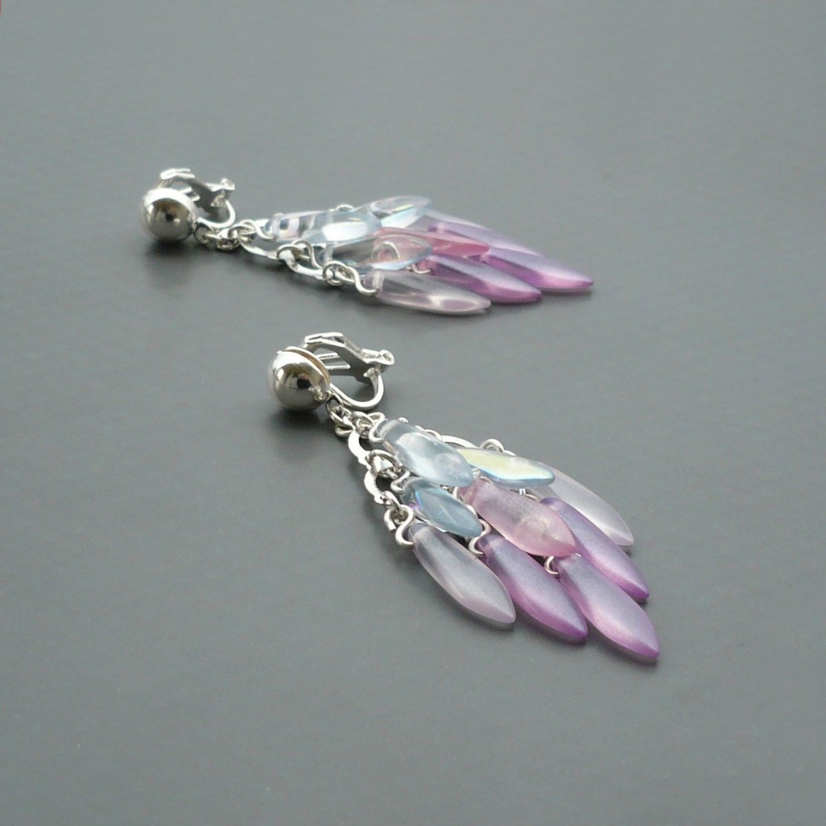 Stříbrnorůžový vánek - klipsové náušnice