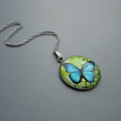 Motýlkový modro-zelený přívěsek na nerez řetízku