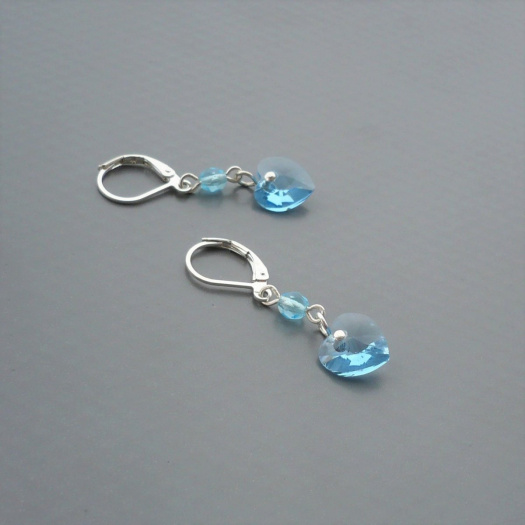 Aquamarine Swarovski srdce - náušnice