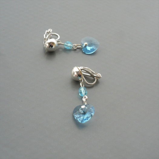 Aquamarine Swarovski srdce - klipsy