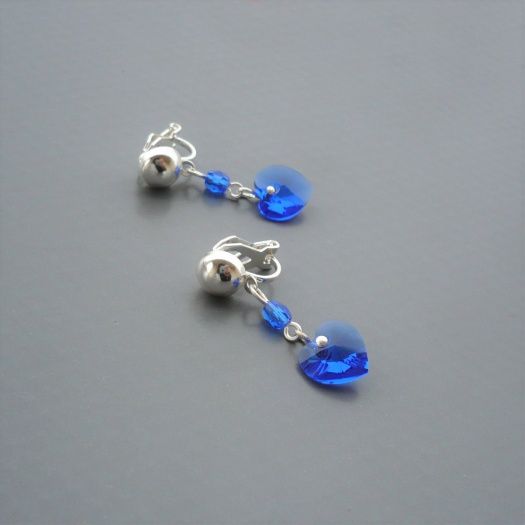 Majestic blue Swarovski srdce - klipsy