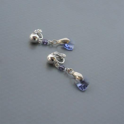 Tanzanite Swarovski srdce - klipsy