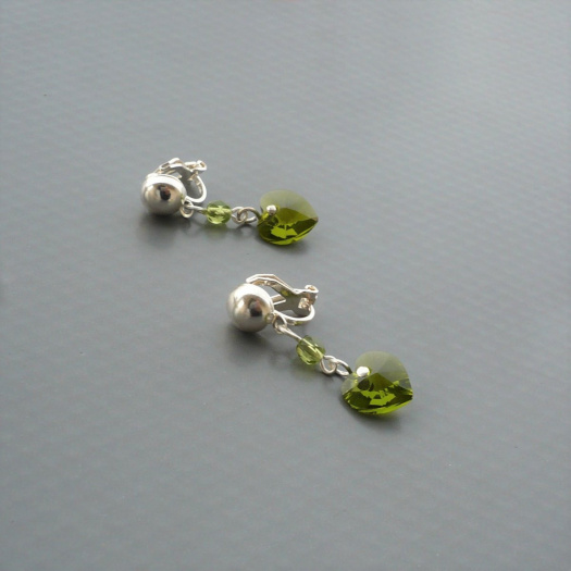 Olivine Swarovski srdce - klipsy