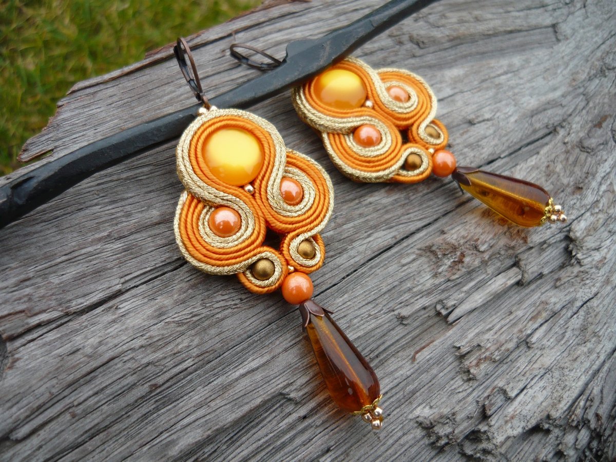 Soutache náušnice Golden Oranges