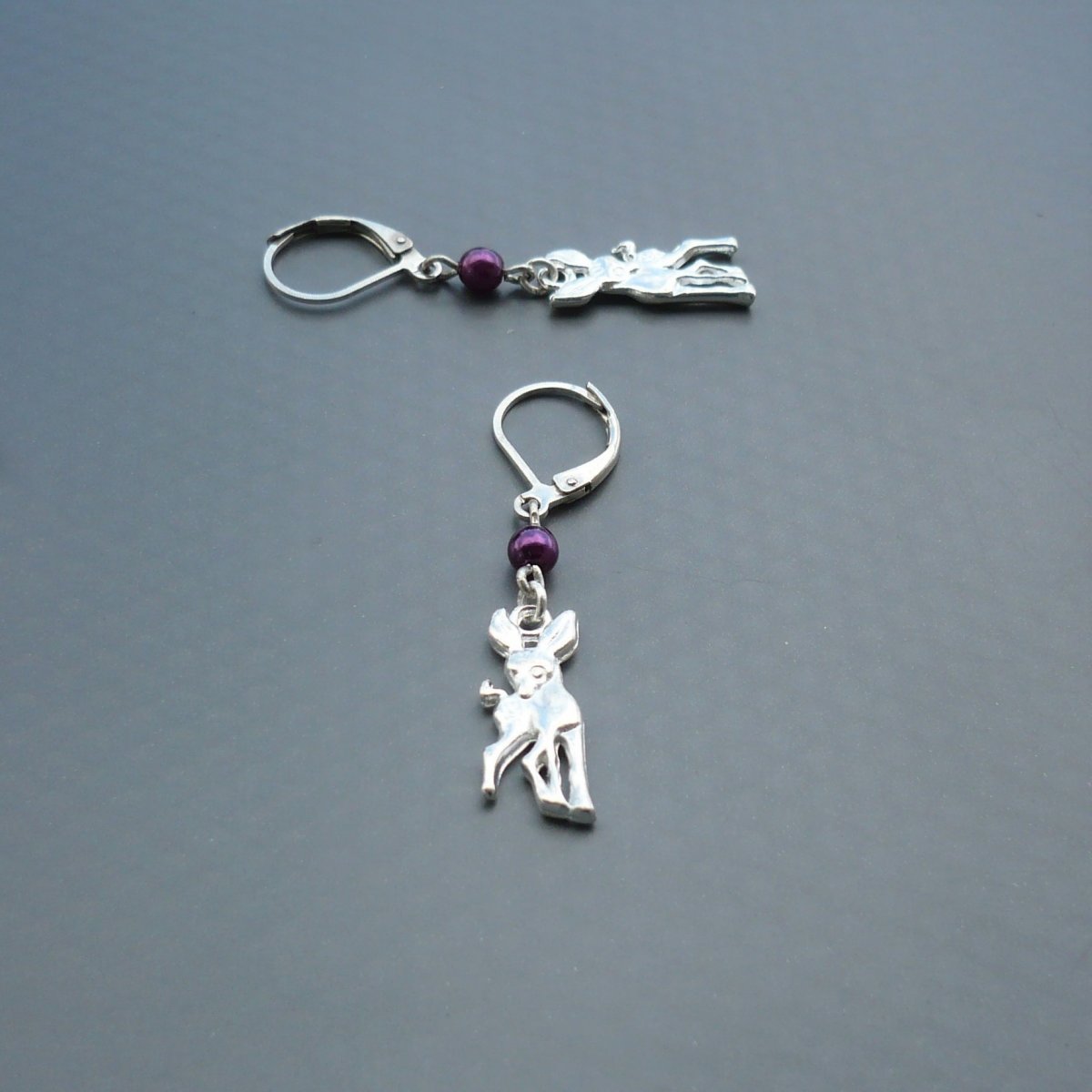 Koloušek & fialová perlička -uzavíratelné náušnice