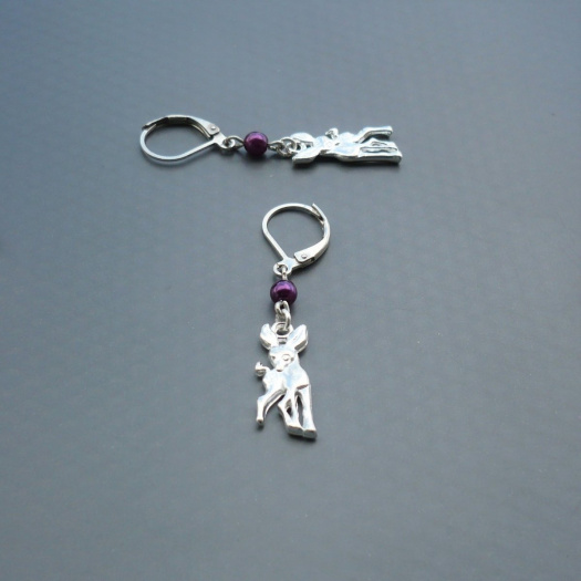 Koloušek & fialová perlička -uzavíratelné náušnice