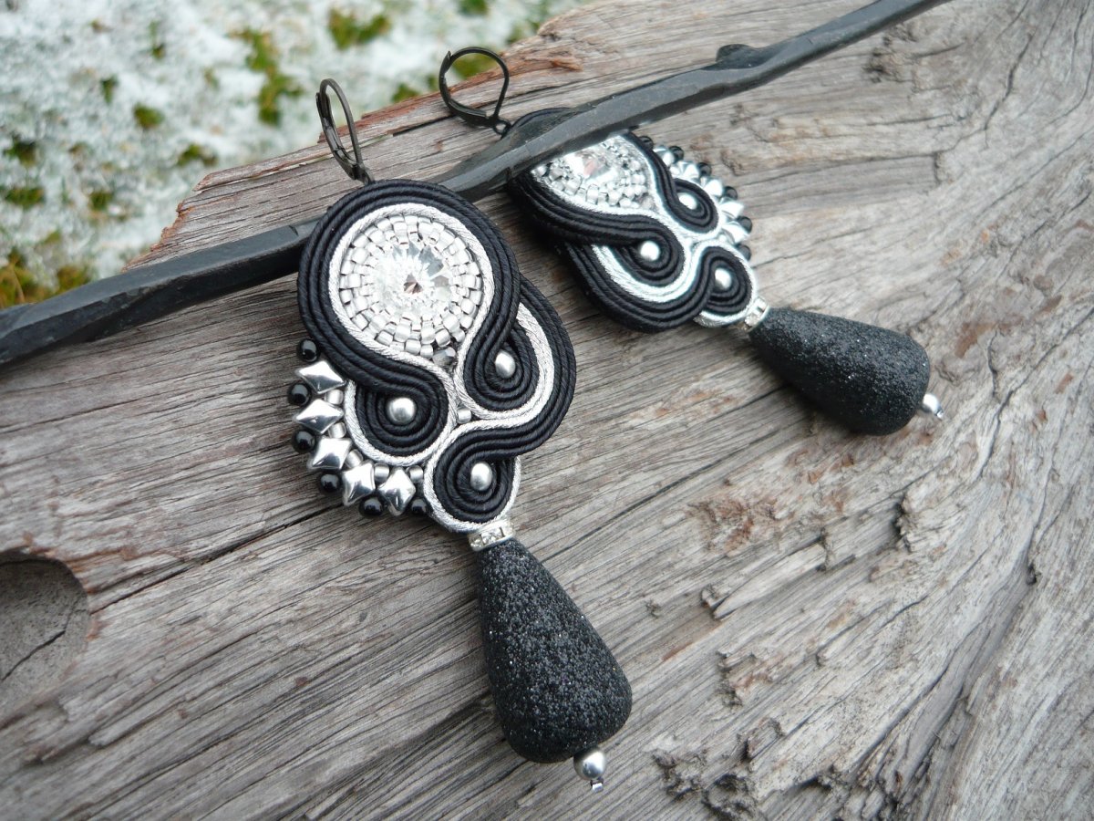Soutache náušnice Black&Silver
