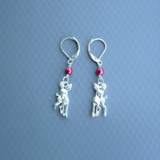 Koloušek & fuchsia perlička -uzavíratelné náušnice