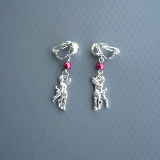 Koloušek & fuchsia perlička - klipsové náušničky