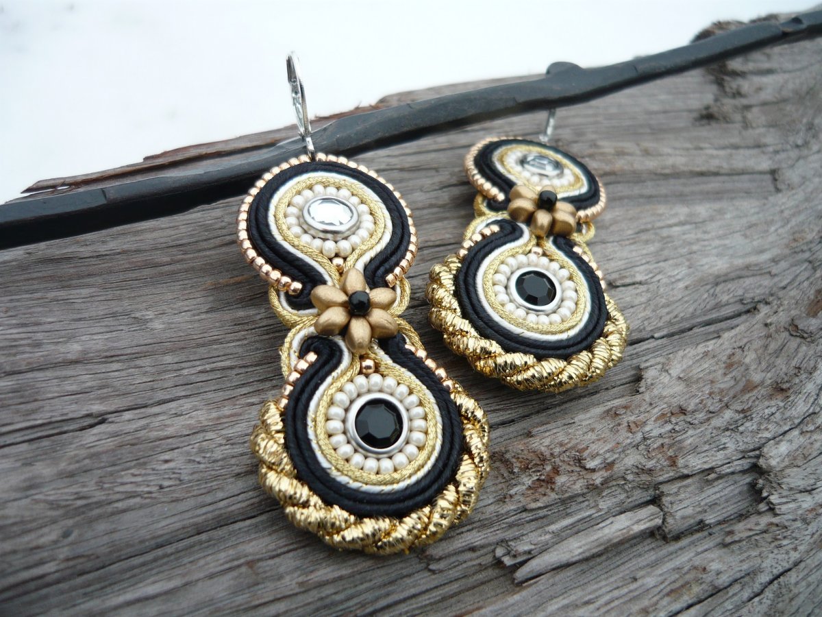Soutache náušnice Black&Gold elegant