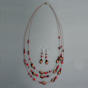 Červenohnědý třířadý náhrdelník s náušnicemi-delší